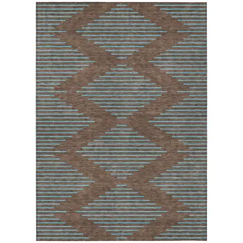 10' X 14' Brown And Aqua Geometric Washable Indoor Outdoor Area Rug