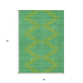 3' X 5' Green And Aqua Geometric Washable Indoor Outdoor Area Rug