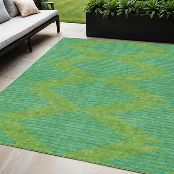 5' X 8' Green And Aqua Geometric Washable Indoor Outdoor Area Rug