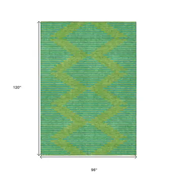 8' X 10' Green And Aqua Geometric Washable Indoor Outdoor Area Rug