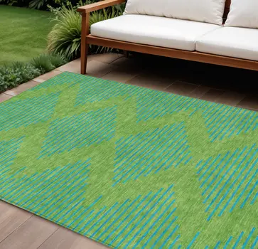 8' X 10' Green And Aqua Geometric Washable Indoor Outdoor Area Rug