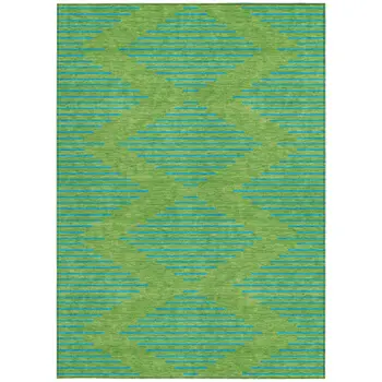 8' X 10' Green And Aqua Geometric Washable Indoor Outdoor Area Rug