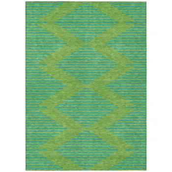 10' X 14' Green And Aqua Geometric Washable Indoor Outdoor Area Rug
