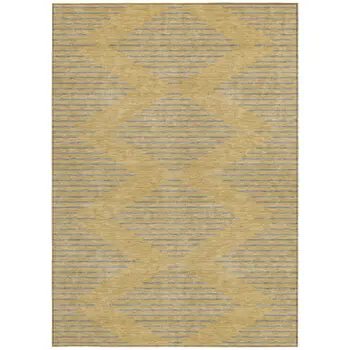 3' X 5' Gold And Ivory Geometric Washable Indoor Outdoor Area Rug