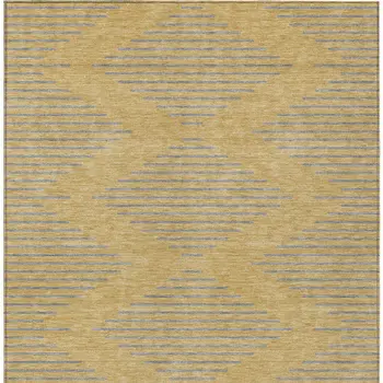 8' X 10' Gold And Ivory Geometric Washable Indoor Outdoor Area Rug