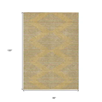 8' X 10' Gold And Ivory Geometric Washable Indoor Outdoor Area Rug