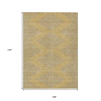 9' X 12' Gold And Ivory Geometric Washable Indoor Outdoor Area Rug