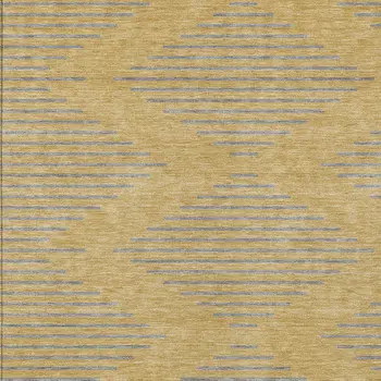 9' X 12' Gold And Ivory Geometric Washable Indoor Outdoor Area Rug