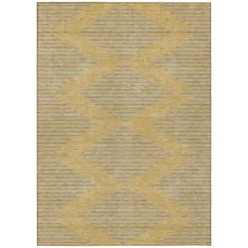 10' X 14' Gold And Ivory Geometric Washable Indoor Outdoor Area Rug
