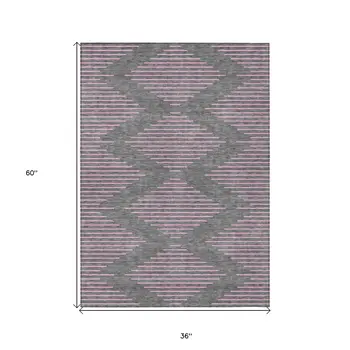 3' X 5' Gray And Pink Geometric Washable Indoor Outdoor Area Rug