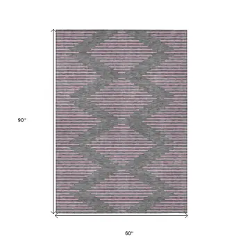5' X 8' Gray And Pink Geometric Washable Indoor Outdoor Area Rug