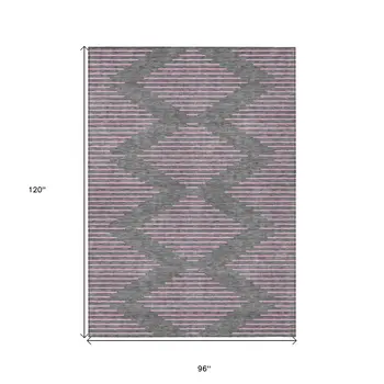 8' X 10' Gray And Pink Geometric Washable Indoor Outdoor Area Rug