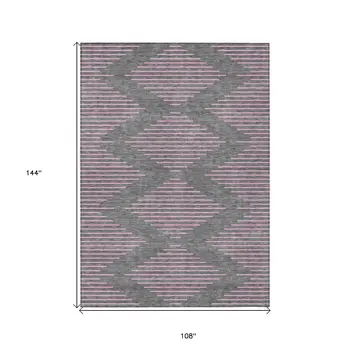 9' X 12' Gray And Pink Geometric Washable Indoor Outdoor Area Rug