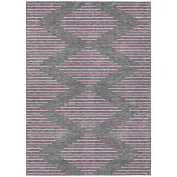 9' X 12' Gray And Pink Geometric Washable Indoor Outdoor Area Rug