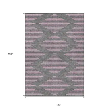10' X 14' Gray And Pink Geometric Washable Indoor Outdoor Area Rug