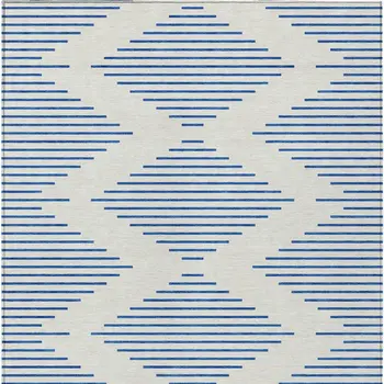3' X 5' Ivory And Blue Geometric Washable Indoor Outdoor Area Rug