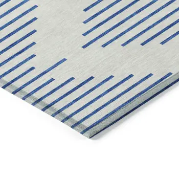 5' X 8' Ivory And Blue Geometric Washable Indoor Outdoor Area Rug