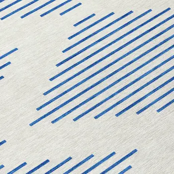 8' Ivory And Blue Round Geometric Washable Indoor Outdoor Area Rug