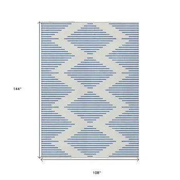 9' X 12' Ivory And Blue Geometric Washable Indoor Outdoor Area Rug