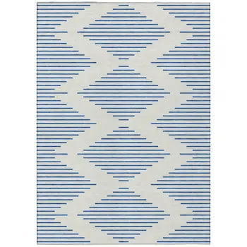10' X 14' Ivory And Blue Geometric Washable Indoor Outdoor Area Rug