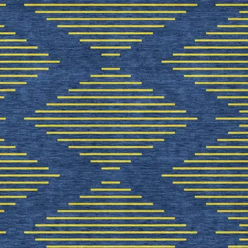 3' X 5' Navy Blue And Yellow Geometric Washable Indoor Outdoor Area Rug