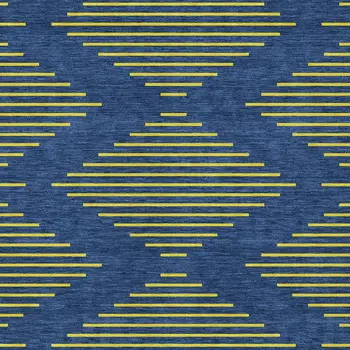 5' X 8' Navy Blue And Yellow Geometric Washable Indoor Outdoor Area Rug