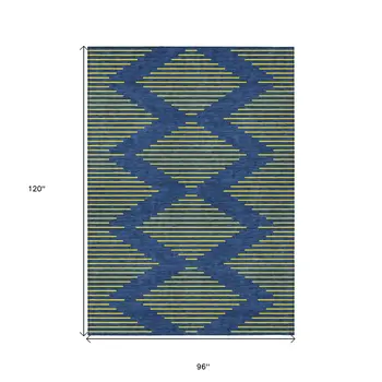 8' X 10' Navy Blue And Yellow Geometric Washable Indoor Outdoor Area Rug