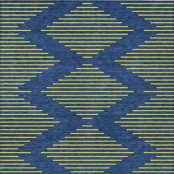 10' X 14' Navy Blue And Yellow Geometric Washable Indoor Outdoor Area Rug