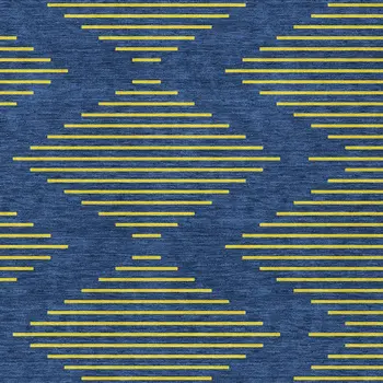 10' X 14' Navy Blue And Yellow Geometric Washable Indoor Outdoor Area Rug