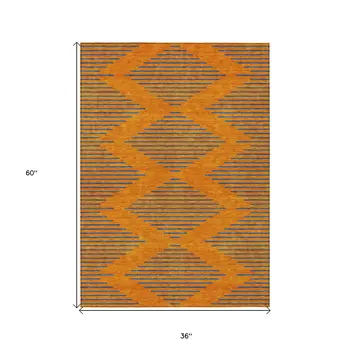 3' X 5' Orange And Blue Geometric Washable Indoor Outdoor Area Rug