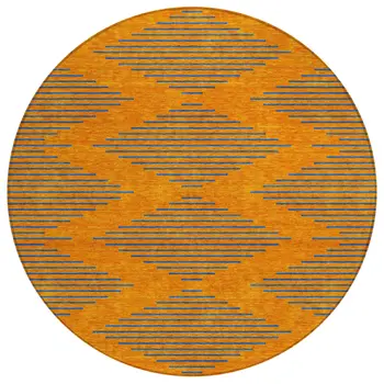 8' Orange And Blue Round Geometric Washable Indoor Outdoor Area Rug