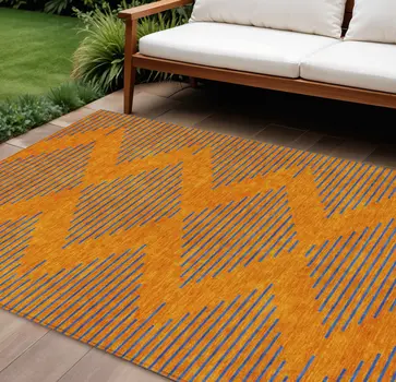 8' X 10' Orange And Blue Geometric Washable Indoor Outdoor Area Rug