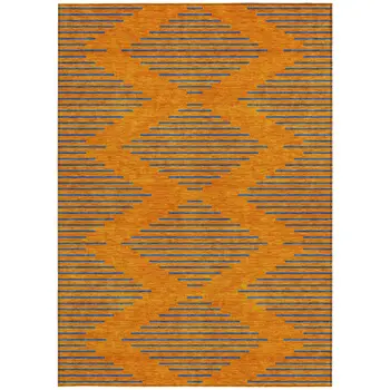 8' X 10' Orange And Blue Geometric Washable Indoor Outdoor Area Rug