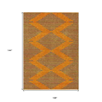 9' X 12' Orange And Blue Geometric Washable Indoor Outdoor Area Rug