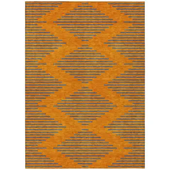 10' X 14' Orange And Blue Geometric Washable Indoor Outdoor Area Rug
