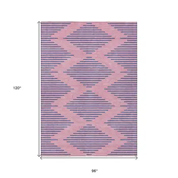 8' X 10' Pink And Blue Geometric Washable Indoor Outdoor Area Rug