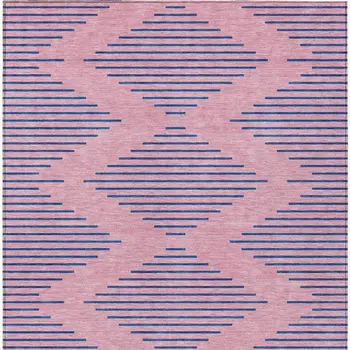 10' X 14' Pink And Blue Geometric Washable Indoor Outdoor Area Rug