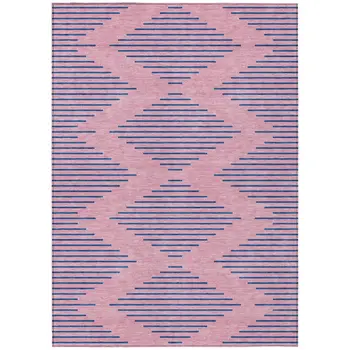 10' X 14' Pink And Blue Geometric Washable Indoor Outdoor Area Rug