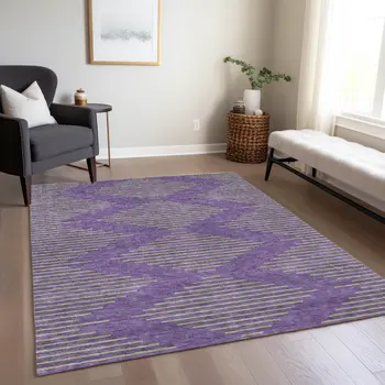 3' X 5' Purple And Green Geometric Washable Indoor Outdoor Area Rug