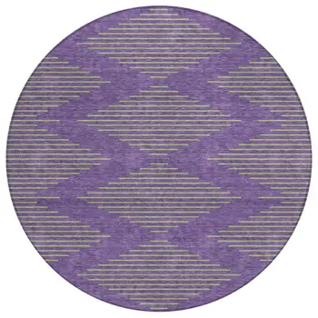 8' Purple And Green Round Geometric Washable Indoor Outdoor Area Rug