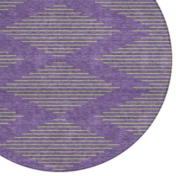 8' Purple And Green Round Geometric Washable Indoor Outdoor Area Rug