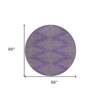 8' Purple And Green Round Geometric Washable Indoor Outdoor Area Rug