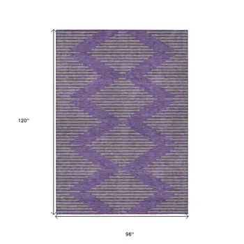8' X 10' Purple And Green Geometric Washable Indoor Outdoor Area Rug