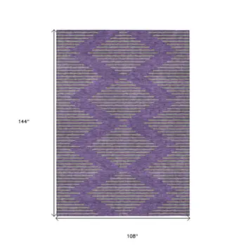 9' X 12' Purple And Green Geometric Washable Indoor Outdoor Area Rug