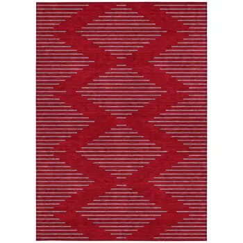 3' X 5' Red And Gray Geometric Washable Indoor Outdoor Area Rug