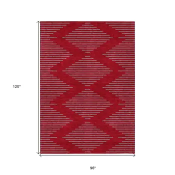 8' X 10' Red And Gray Geometric Washable Indoor Outdoor Area Rug