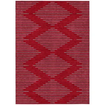 8' X 10' Red And Gray Geometric Washable Indoor Outdoor Area Rug
