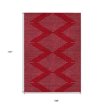 9' X 12' Red And Gray Geometric Washable Indoor Outdoor Area Rug