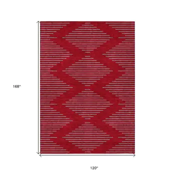 10' X 14' Red And Gray Geometric Washable Indoor Outdoor Area Rug