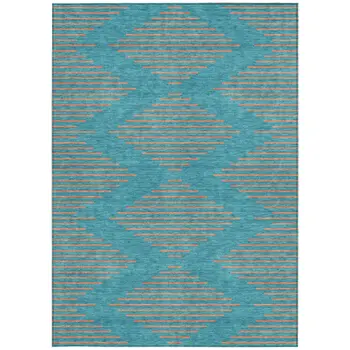 3' X 5' Teal Blue And Pink Geometric Washable Indoor Outdoor Area Rug